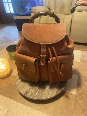 Gucci Tan Leather Bamboo-Handle Backpack